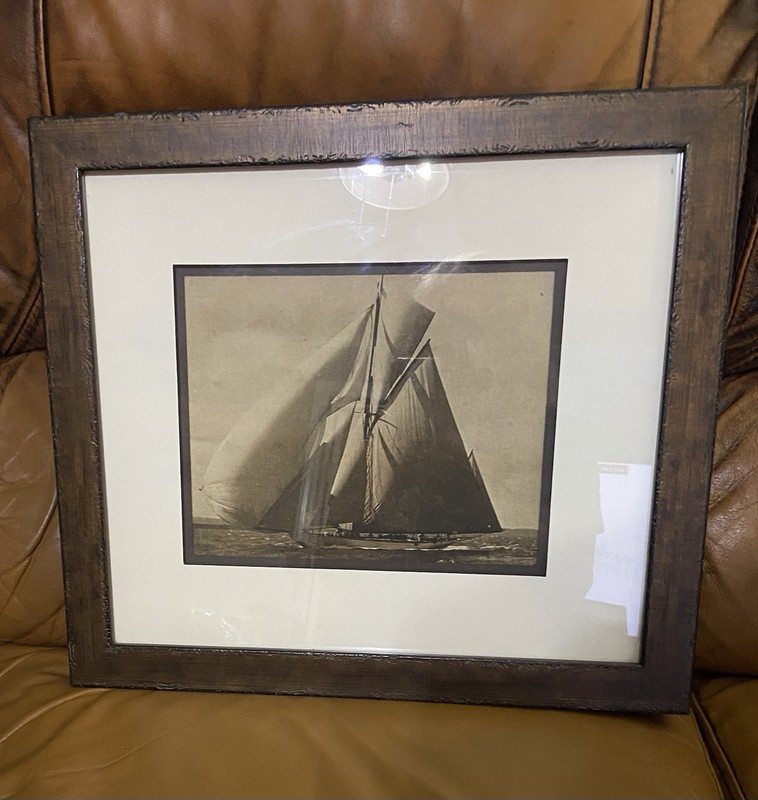 Vintage “Autumn Sailing” Black & White Wooden Framed Art Print 17 1/4 x 15 Inch