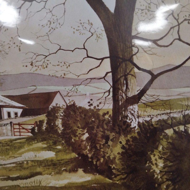 J. R. Hurley Signed Farmhouse Landscape Watercolour Print Mounted 50cm x 38cm gallery
