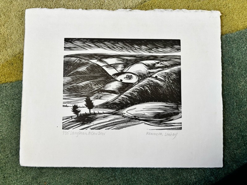 KENNETH LINDLEY R.E. 1935-1986 Ltd Ed WOOD ENGRAVING ed 1/35 «Langdean & Cow Dow