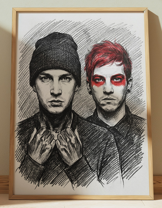 TWENTY ONE PILOTS DRAWING PRINT GROUP PORTRAIT SKETCH 8"x10" 21 PILOTS WALL ART