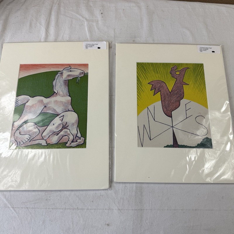 LOT OF 2 Jean Charlot 1951 Children's Book Plate color Lithograph matted
