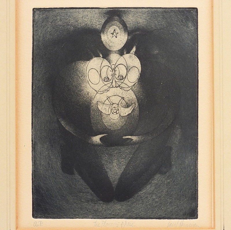 Carol Heineman Surreal Abstract Etching A/P «The Planning Phase» Figures
