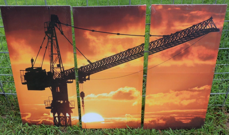 Construction Crane at Sunset Wall Art Decor Print 3 Piece Set on Canvas