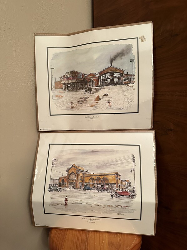 Pair of Two CASEY HOLTZINGER Ferry Terminal Sealed Prints Norfolk Portsmouth