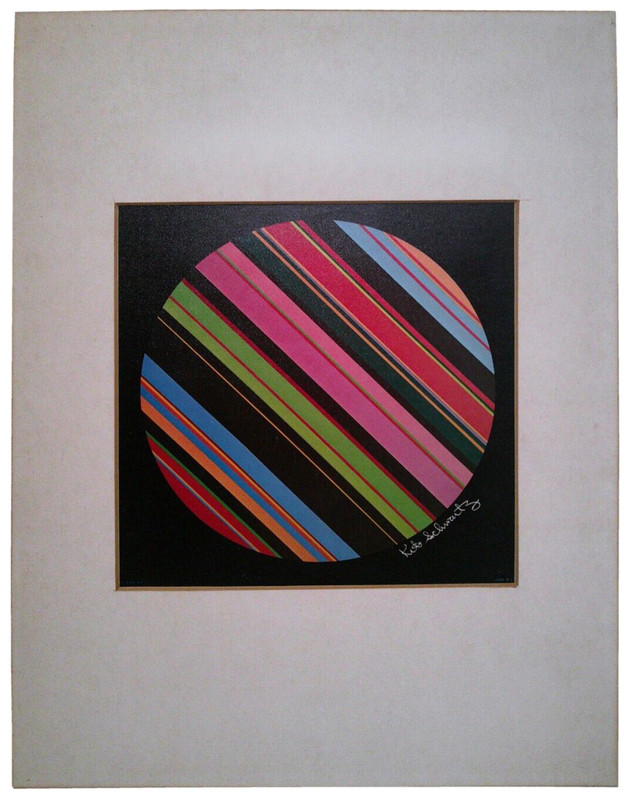 KIT SCHWARTZ (AMERICAN, 20TH C) VINT OP-ART, GEO-ABSTRACT COLOR LITHOGRAPH PRINT