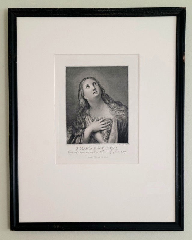 1803 Saint Mary Magdalene Engraving After Guido Reni by Juan Brunetti Framed
