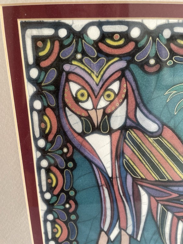 Rare Kae Taylor Owl Batik Art Print Ltd Ed. Matted/Framed Signed 17”x14” # 4/450 gallery