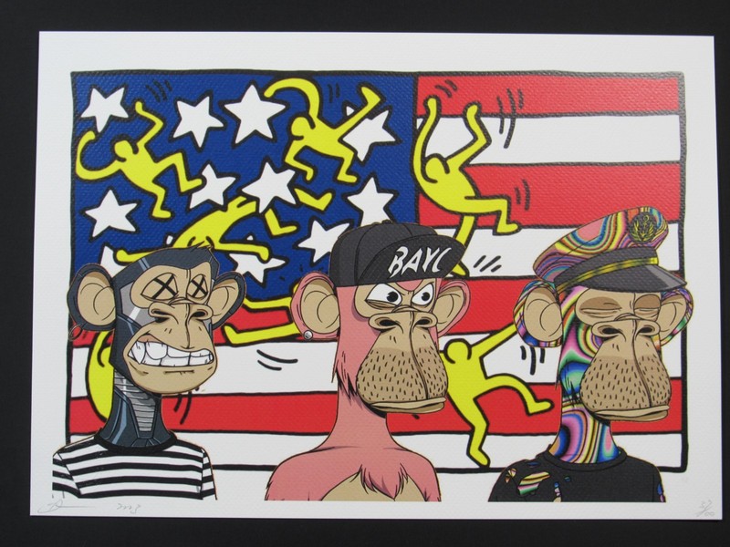 Death NYC 13×18 Pop Art Limited Edition Signed Numbered Ape Haring Flag RARE