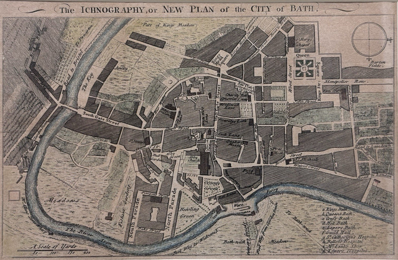 Antique Print c. 1760, New Plan of the City of Bath, Rare Historic England Gifts