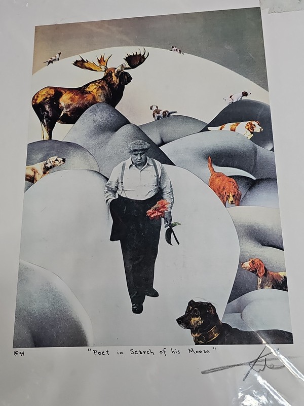 Barry Kite Collage print Signed «Poet In Search Of MOOSE 1994