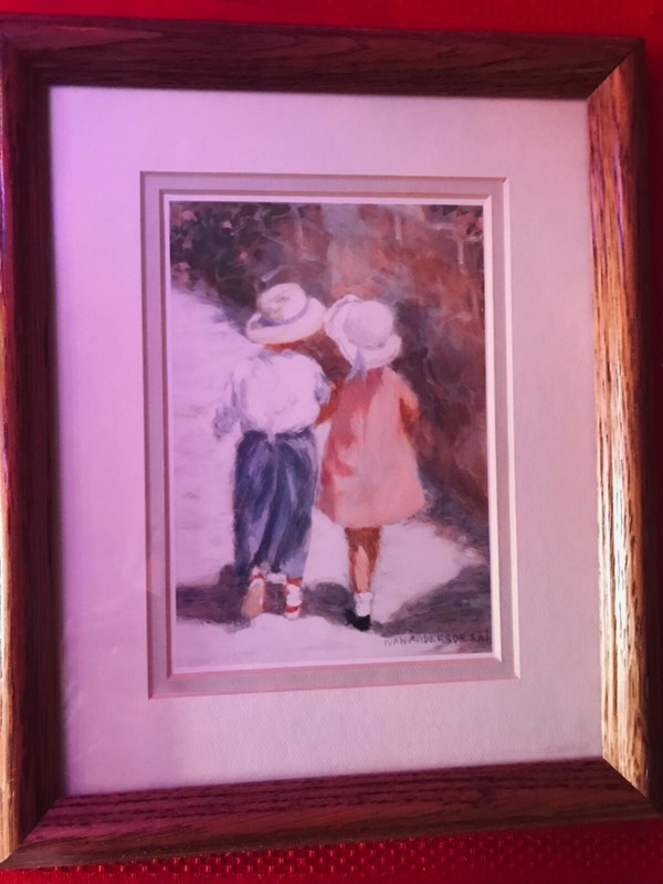 Vintage IVAN ANDERSON S.A.I. Art Print “SECRETS” Wood Frame Double Matted SIGNED