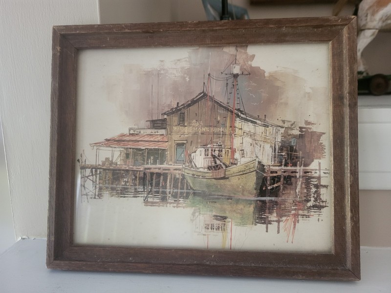 Mid Century Wall Art Print Boats The Wharf Dock Fisherman’s Supplies Seaside