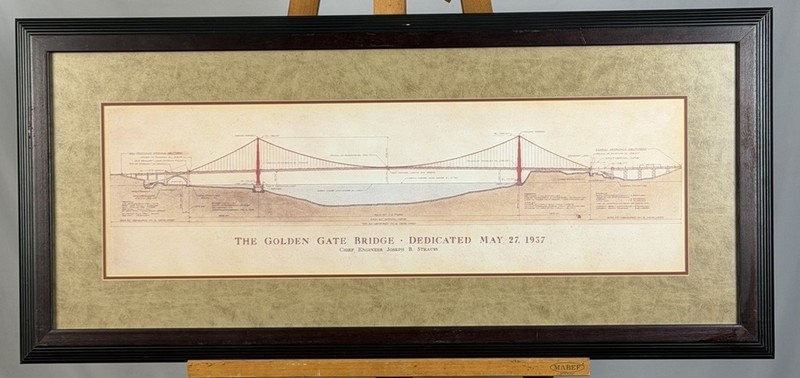 FRAMED GOLDEN GATE BRIDGE ARCHITECTURE PLANS SAN FRANCISCO 42 x 19 BOMBAY CO