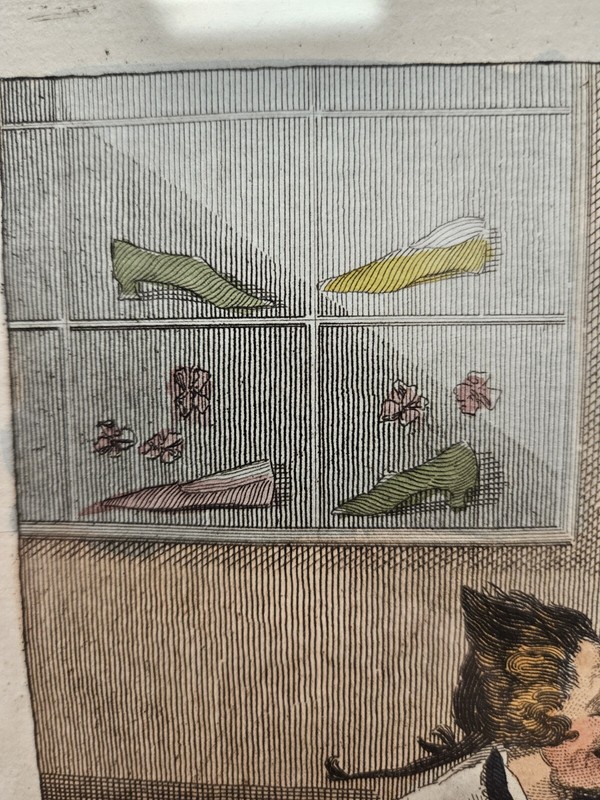 Antique 1794 SMART SHOES MADE TO FIT Robert Sayer Hand Colored Engraving LONDON gallery