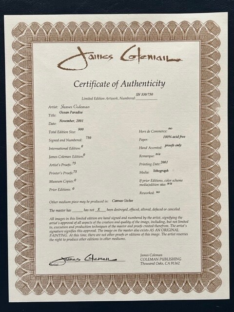 James Coleman PRINTER'S PROOF ~  Number 42/75 Limited Edition~ Ocean Paradise gallery