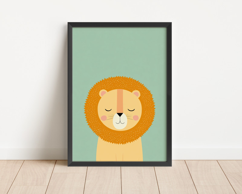 Cute Lion Nursery Wall Art Kids Animal Print Baby Room Decor Gift