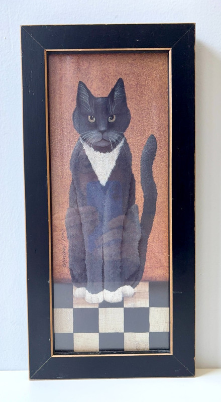 Cindy Sampson Country Cat Tuxedo Cat Vintage Framed Signed Print 1999