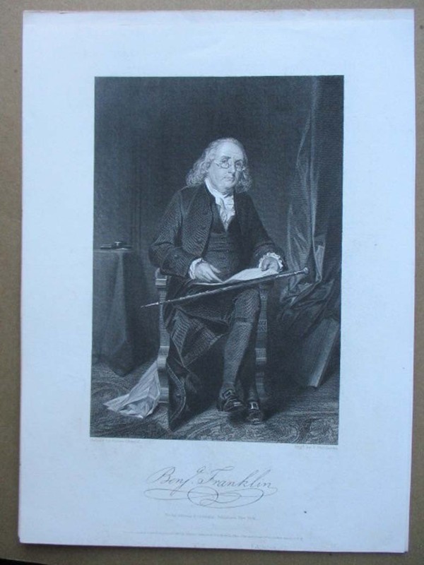 Vintage Print,BENJAMIN FRANKLIN,Martin Johnson,1857