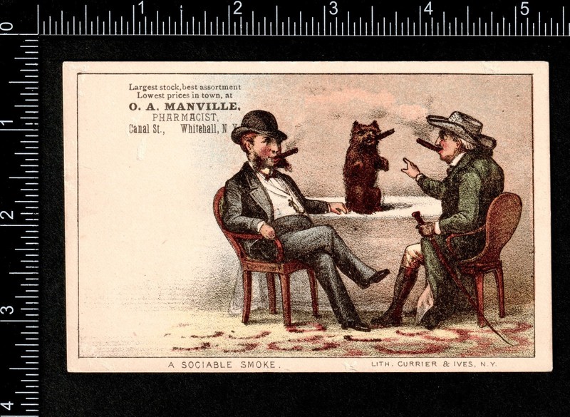 Currier & Ives Victorian Trade Card c. 1880 Sociable Dog Smoking Tobacco SR.140 gallery