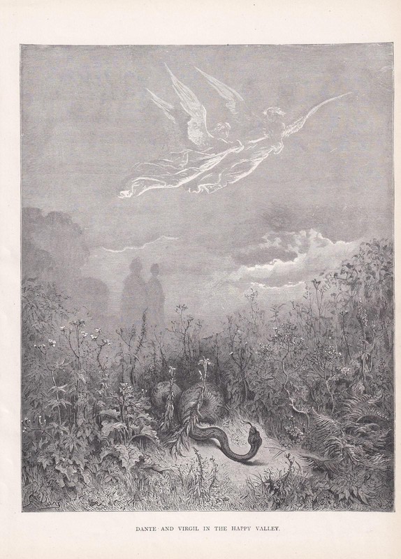 1870 GUSTAVE DORE Print – «Dante & Virgil in the Happy Valley» – 8.5 x 12.8 Inch