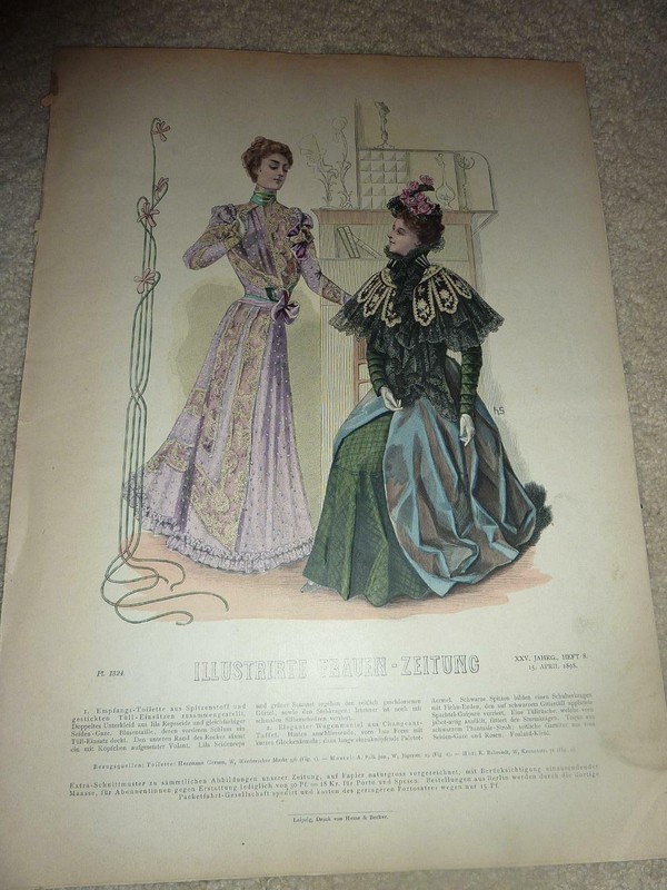 ANTIQUE APR 1898 LADIES FASHION ILLUSTRATION – FRAUEN-ZEITUNG -GERMANY-PL 1324