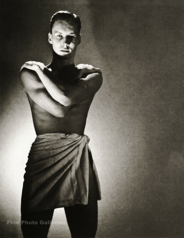 1955 GEORGE PLATT LYNES Male Semi Nude Man Warren Ruud Duotone Photo Engraving