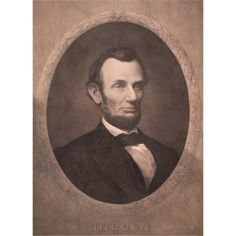 c. 1869 Abraham Lincoln Mammoth Size Steel Plate Engraving by Henry Gugler