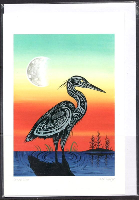 CRANE CLAN – Ojibway Artist – Jeffrey Red George – New 6″ x 9″ Art Card