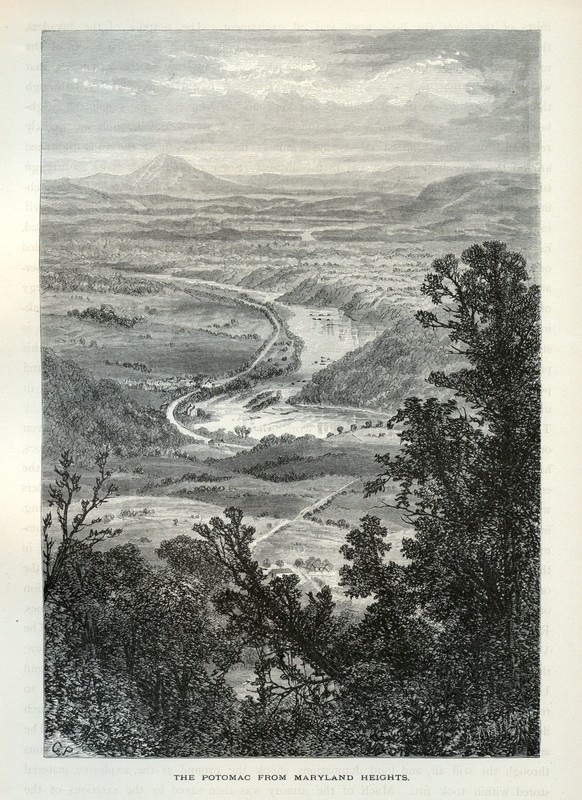 Maryland Heights West Virginia Antique 1872 Engraving, View of the Potomac River
