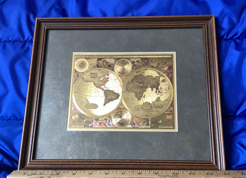 A New and Accvrat Map of the World Gold Foil Repro in 11″X13″ Frame – Pre-owned