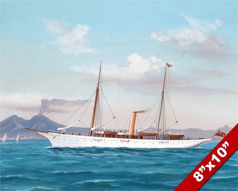 STEAM YACHT IN BAY OF NAPLES ITALY OIL PAINTING ART REAL CANVAS GICLEE PRINT