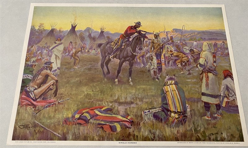 Vintage 1940s-50s Western Print Canadian Mountie & Indians Charles Russell 14×10