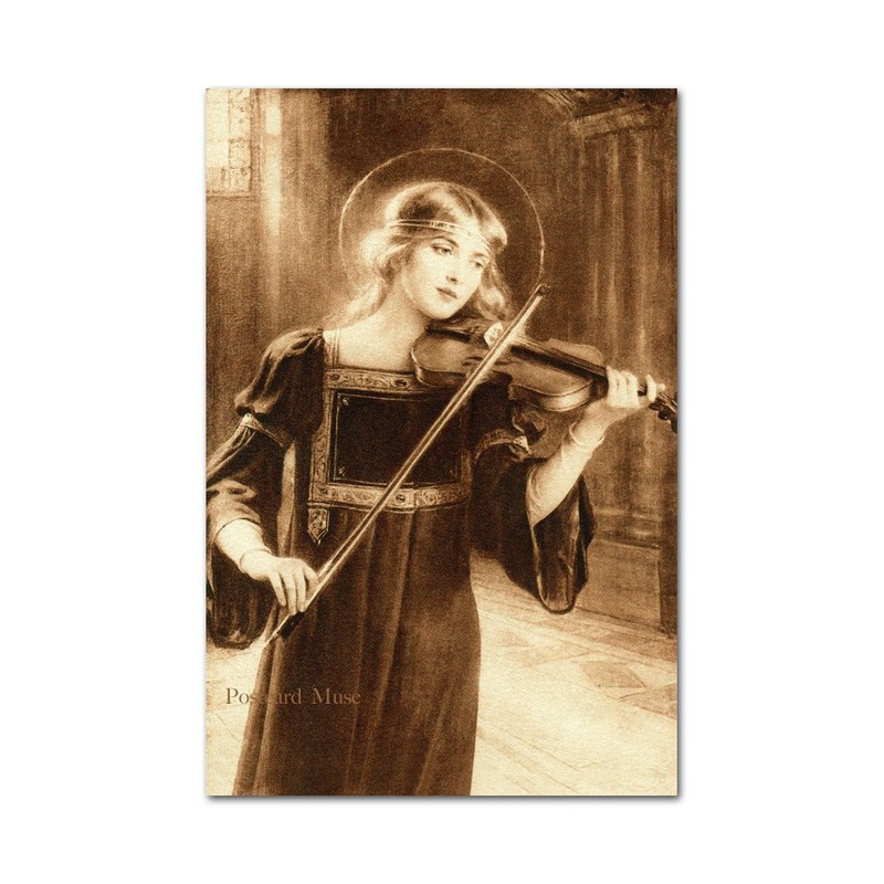 St Cecilia Patroness Of Musicians Antique Image 4×6 Art Paper Print