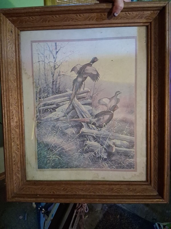 Vintage 1982 Gregory Messier «Pheasants in Flight» Carved Wood Frame 20×17″