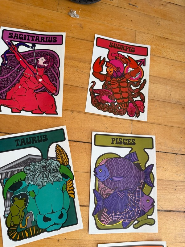 70S VINTAGE X12 ZODIAC SIGN PRINTS WESTERN ASTROLOGY IMAGES COMPLETE SET 8.5 X6" gallery