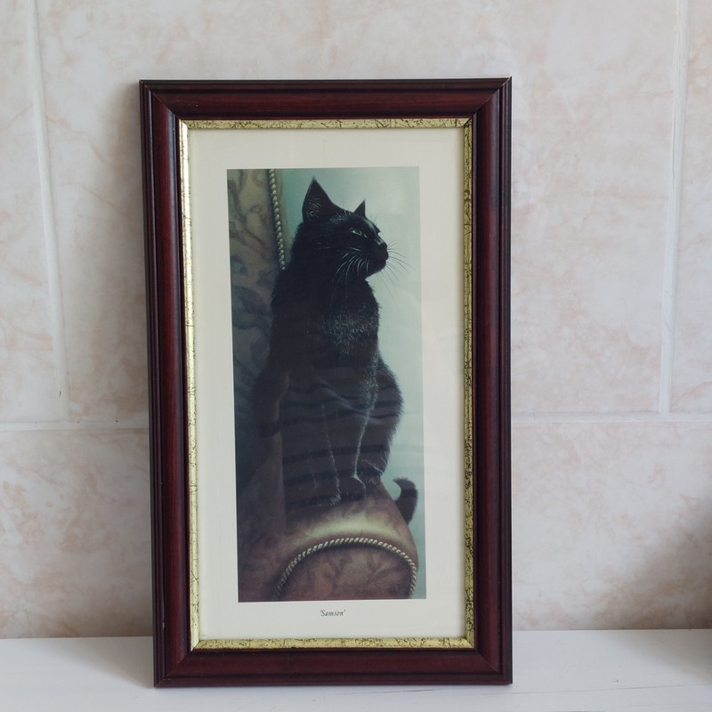 Sheila Tilmouth Samson Cat Art Print Black Cat Feline Framed Glazed Wall Gallery