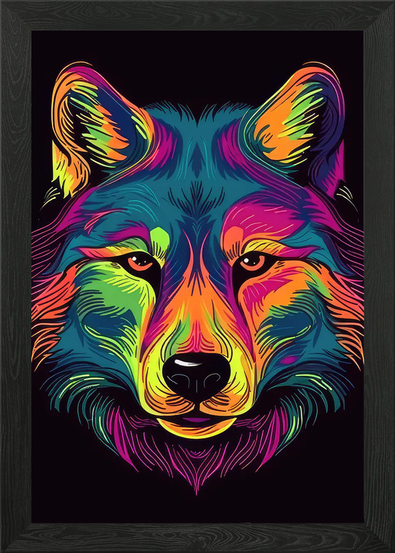 Colorful Wolf Framed Wall Art Poster Canvas Print Picture