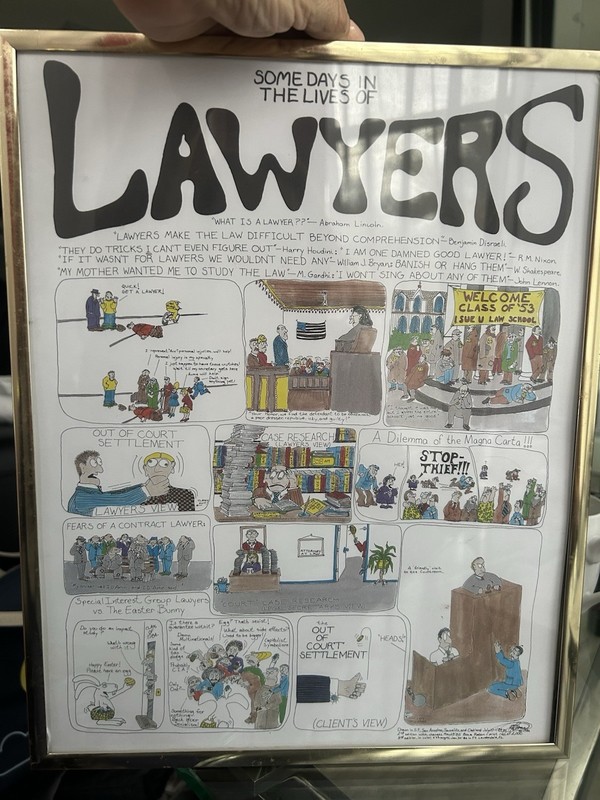 Lawyers Vintage Pencil Signed Jim Beran Cartoon Satire Print Lawyers 12x14 Frame