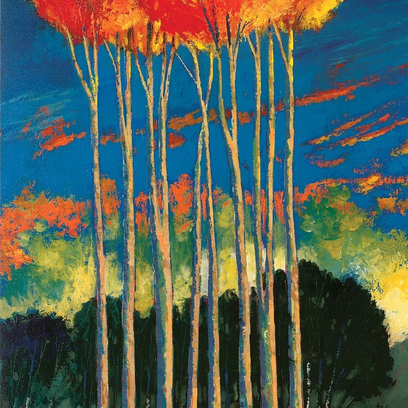 24W"x36H" BEYOND IMAGINATION by FORD SMITH - ELONGATED TREES BLUE SUNSET CANVAS gallery