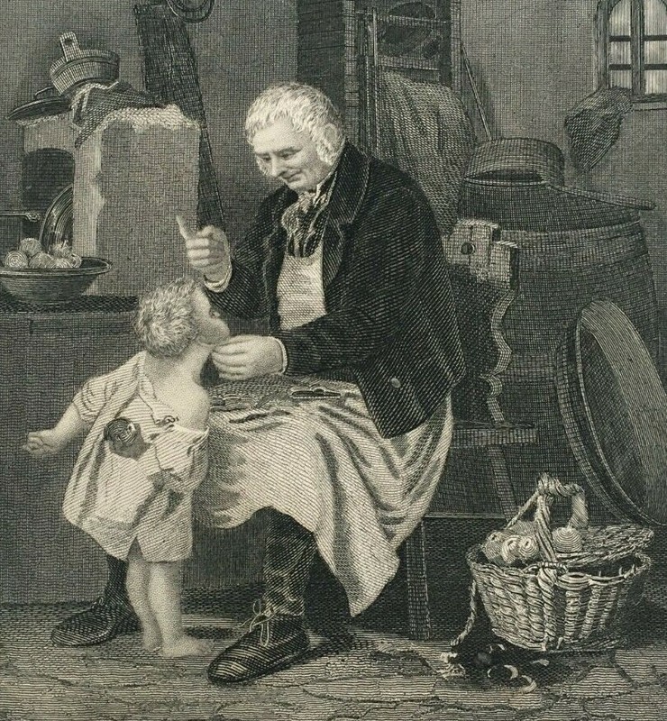 1800s Magazine Print Art The Little Pilferer Humor Funny Boy and Father Image