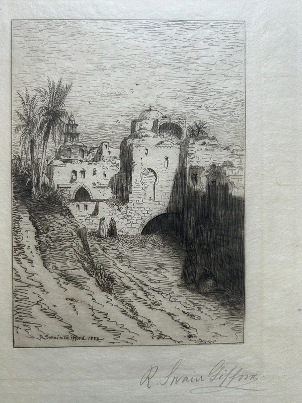 R. Swain Gifford Signed Etching Moorish Architecture 1880 Antique Print
