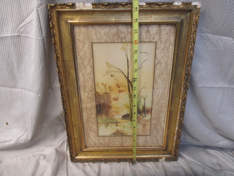 Antique 1908 Woodland Landscape Watercolor Painting with Frame | See Signature gallery