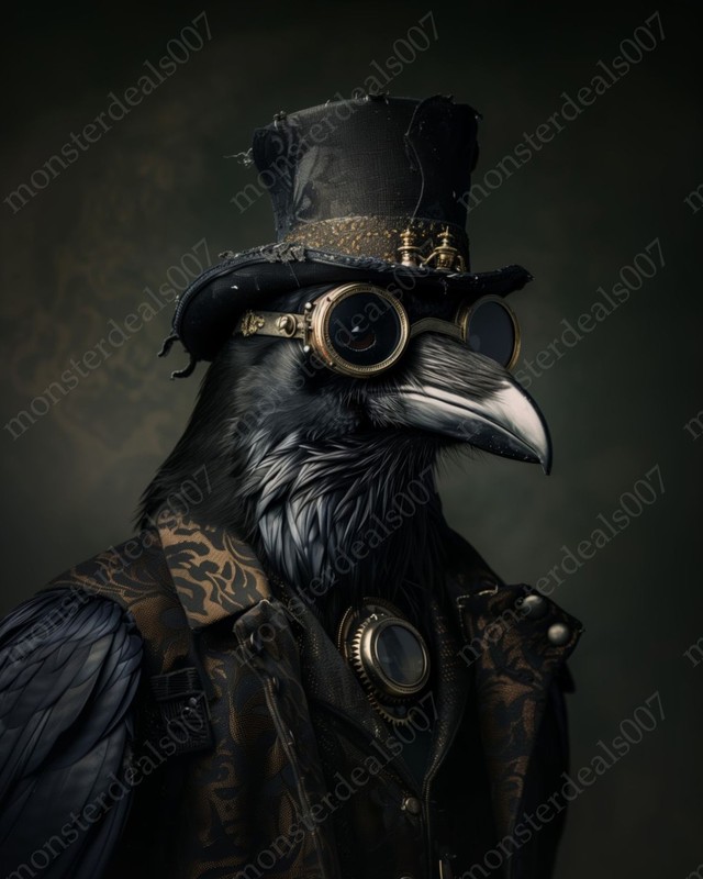 Steampunk Raven 8×10 Picture Wall Art Print Vintage Victorian Gothic Poster Crow