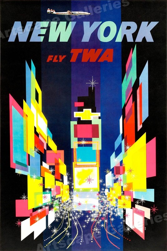 1960s “New York City” Vintage Style Air Travel Poster – 24×36