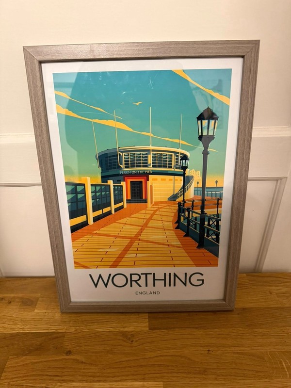 WORTHING Pier Seaside Travel Poster Print Framed A3 SIZE