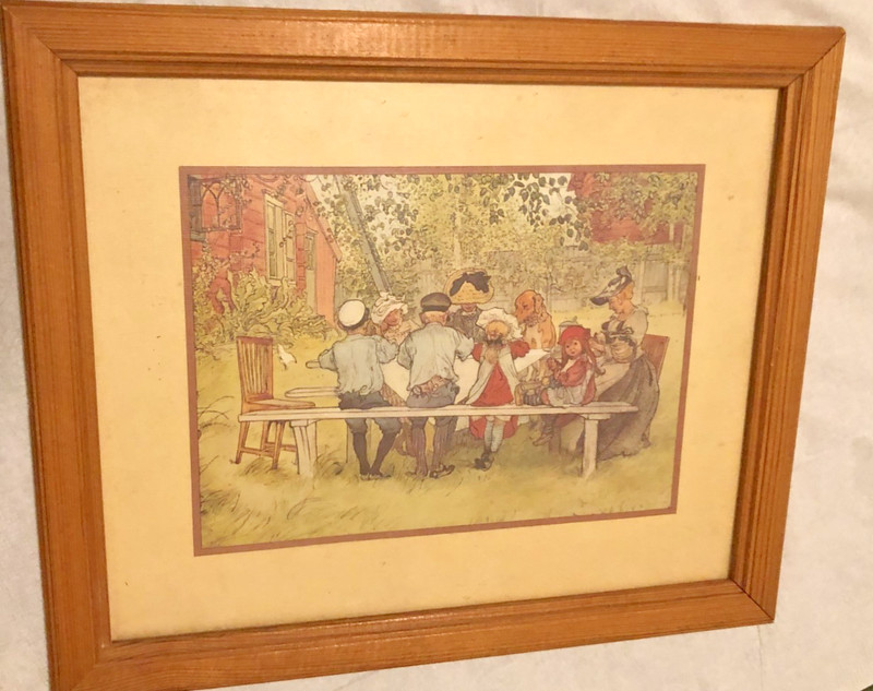 Framed Print of Carl Larsson watercolor of Breakfast Under the Big Birch Sweden