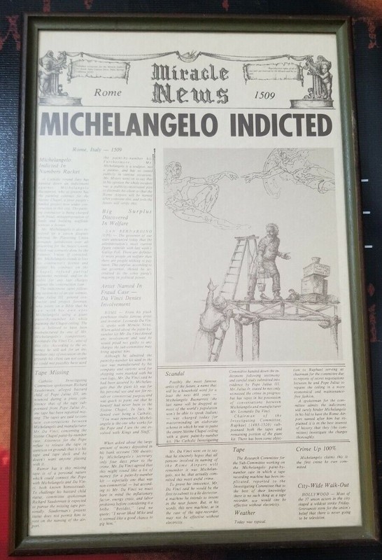 Art Print "Michelangelo Indicted" Miracle News, Ed Miracle Framed Rare HTF