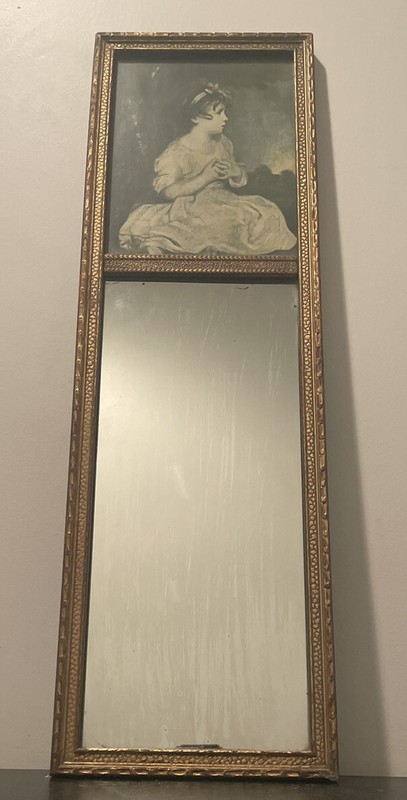 Antique “Age Of Innocence” Print And Mirror, 26 1/2”x 8 1/4”. Please See Details