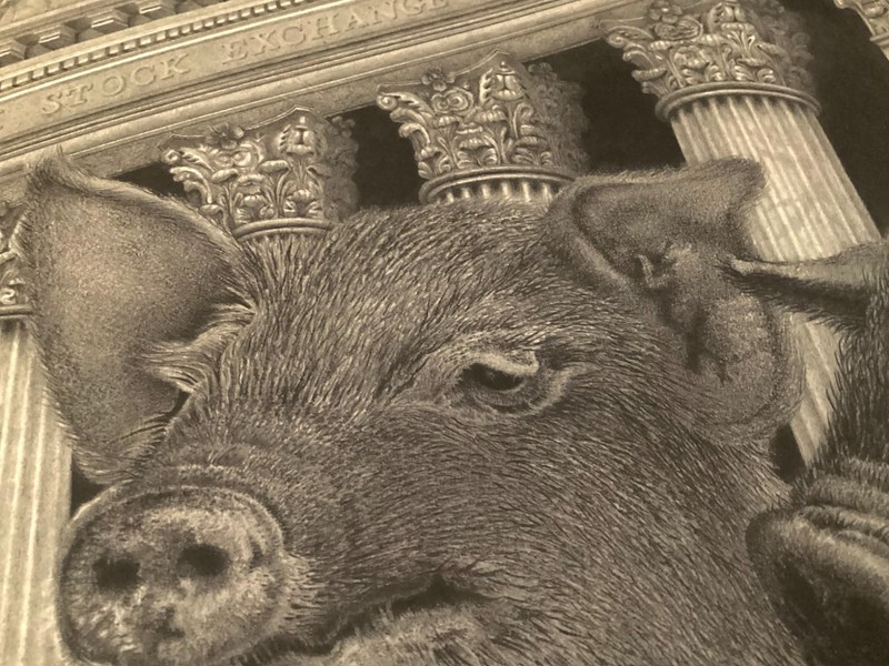Poster Print Satirical Pigs in Suits Wall Street NY B & W Highly Detailed gallery