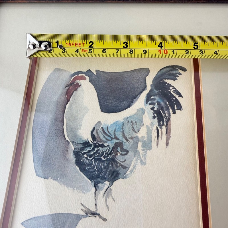 Rare J.R. Hamil Rooster Watercolor Print Signed Framed Rural Country 9.5x10.5" gallery